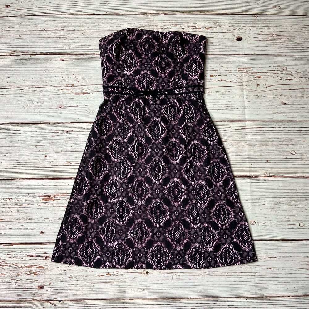 Helen Wang NYC Pink with Black Lace Strapless Fit and Flare Dress Sz 4 - Picture 2 of 16